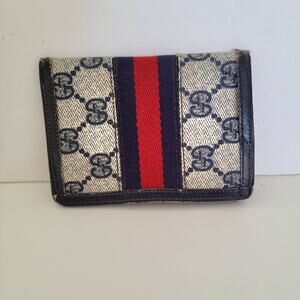 Vintage GUCCI Bi-fold Wallet GG Monogram Web Stripe Made in Italy Accessory